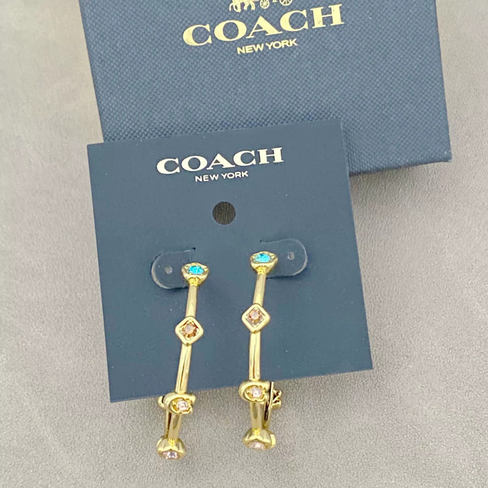 Coach Gold Plated Crystal Hoop Earrings - Picture 3 of 7